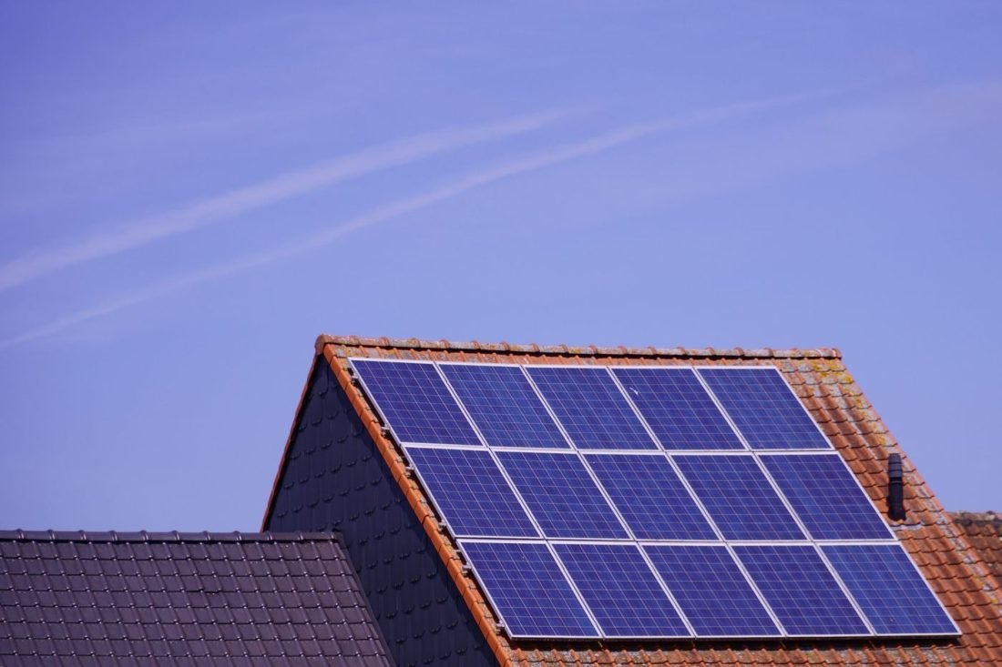 Rooftop solar panels installed on a pitched tiled roof